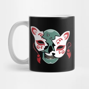 Japanese kitsune mask with skull Mug